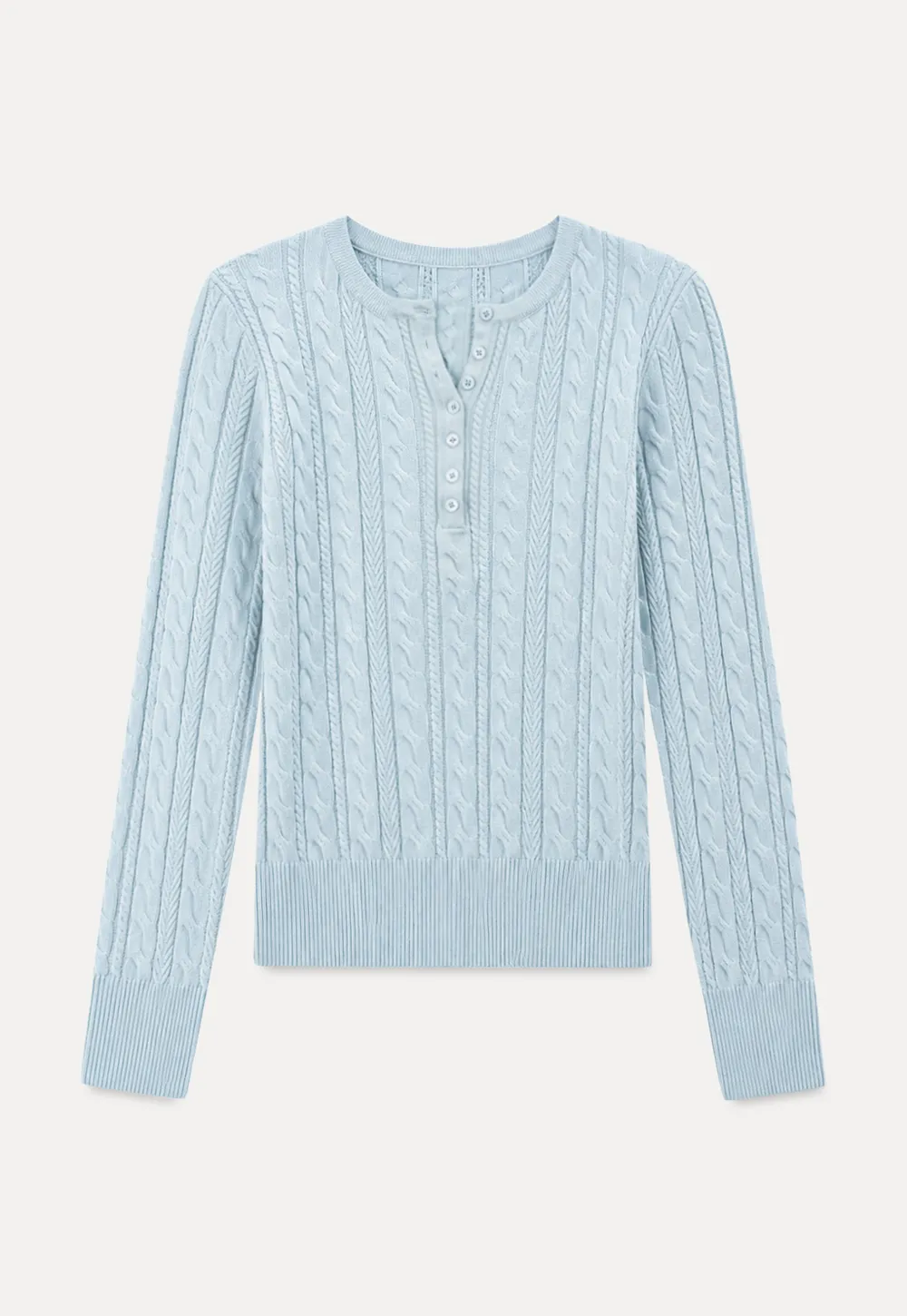 Cable Knit Henley Neck Long Sleeve Woolen Knit Sweater