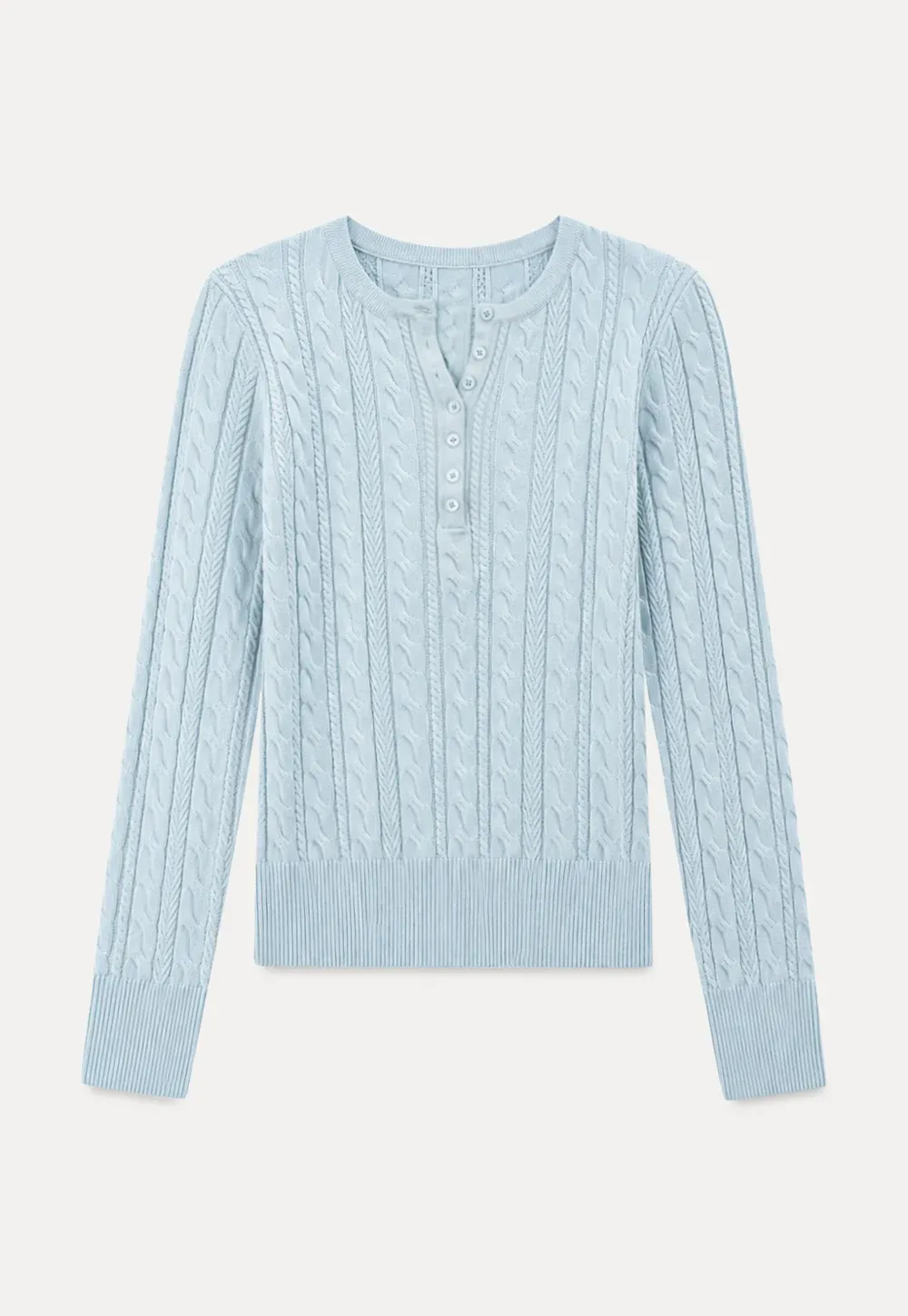 Cable Knit Henley Neck Long Sleeve Woolen Knit Sweater