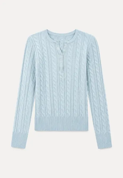 Cable Knit Henley Neck Long Sleeve Woolen Knit Sweater