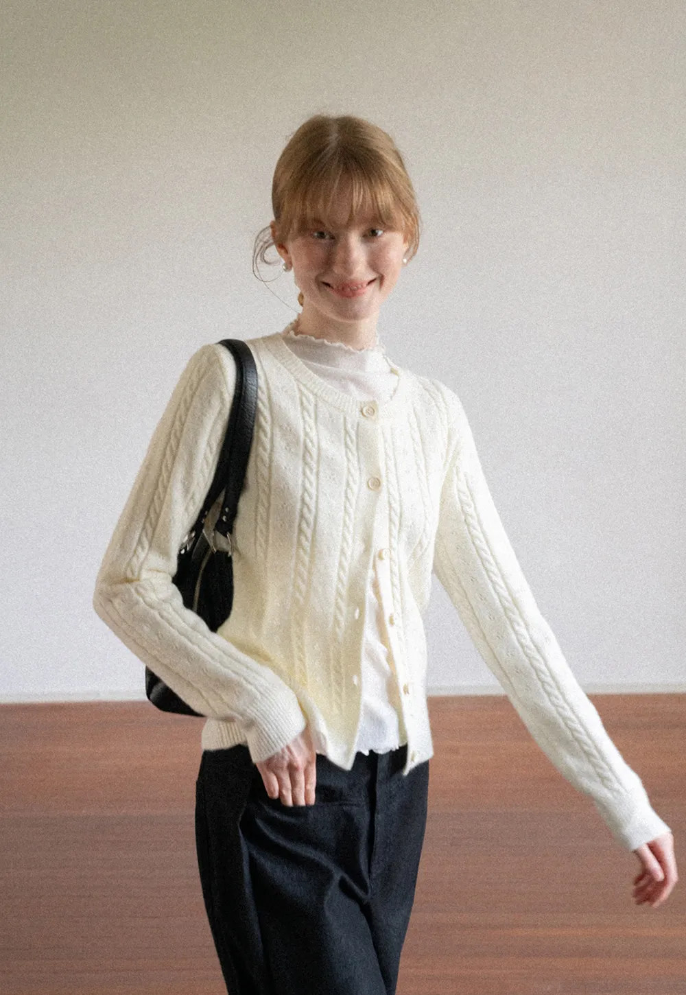 Cable Knit Button Front Cardigan