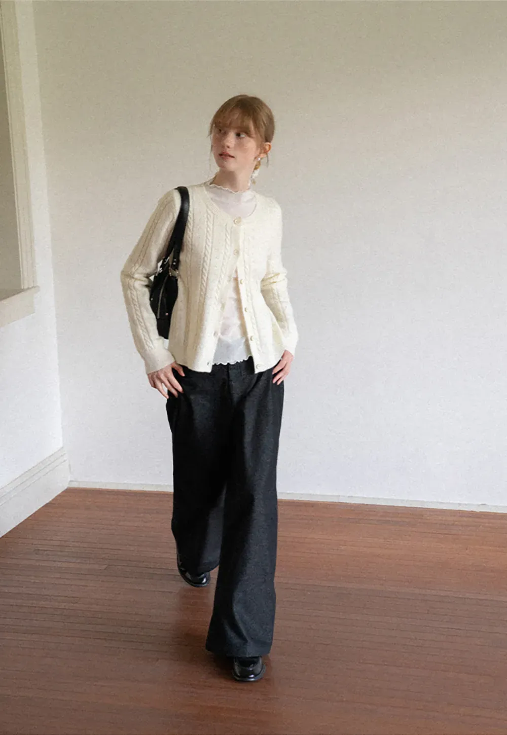 Cable Knit Button Front Cardigan