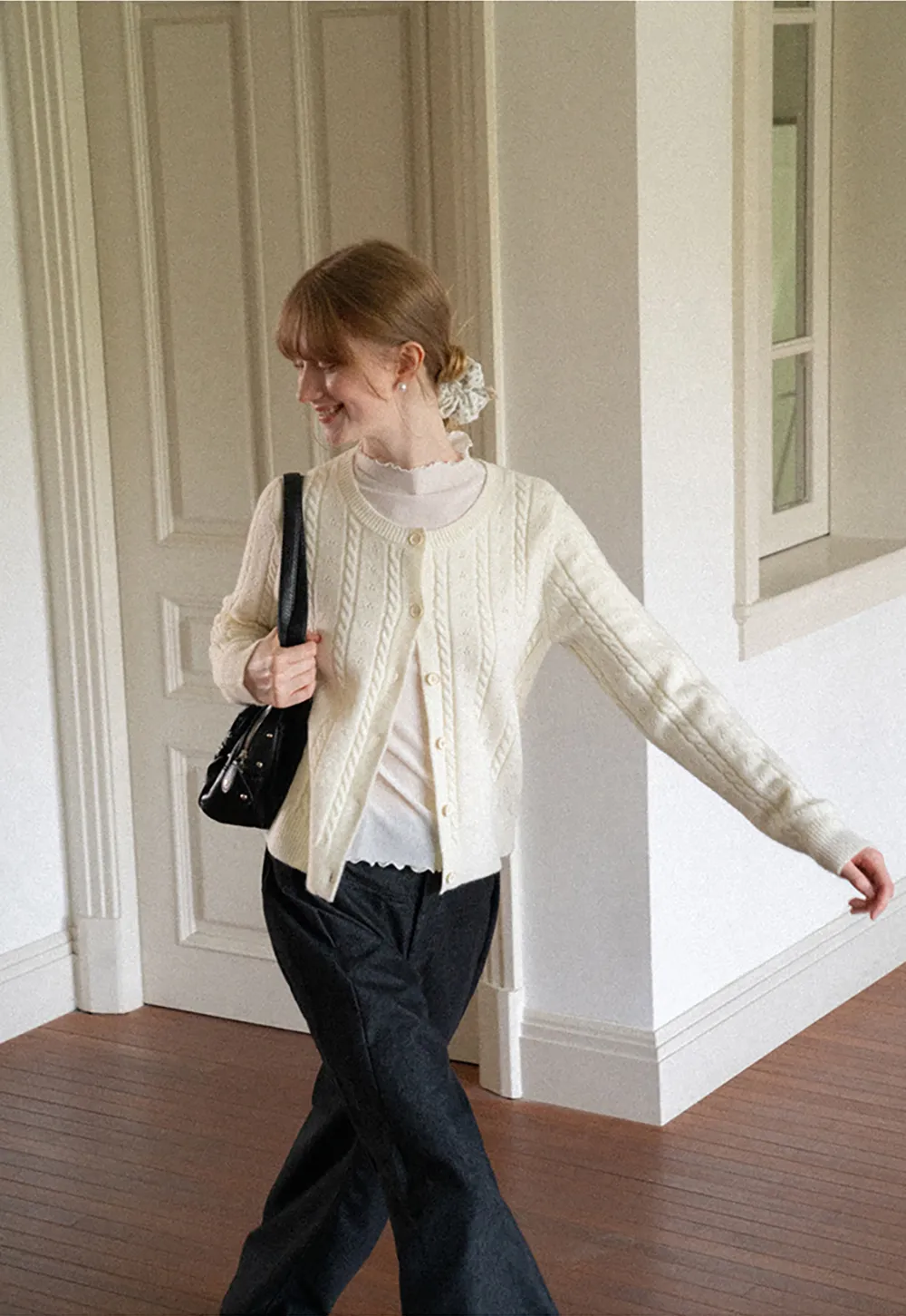 Cable Knit Button Front Cardigan