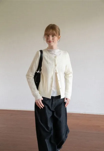 Cable Knit Button Front Cardigan