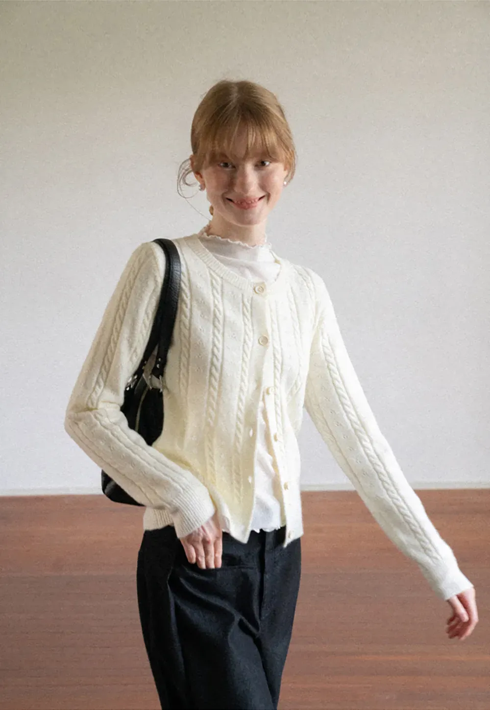 Cable Knit Button Front Cardigan