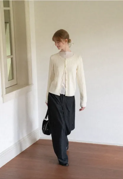 Cable Knit Button Front Cardigan
