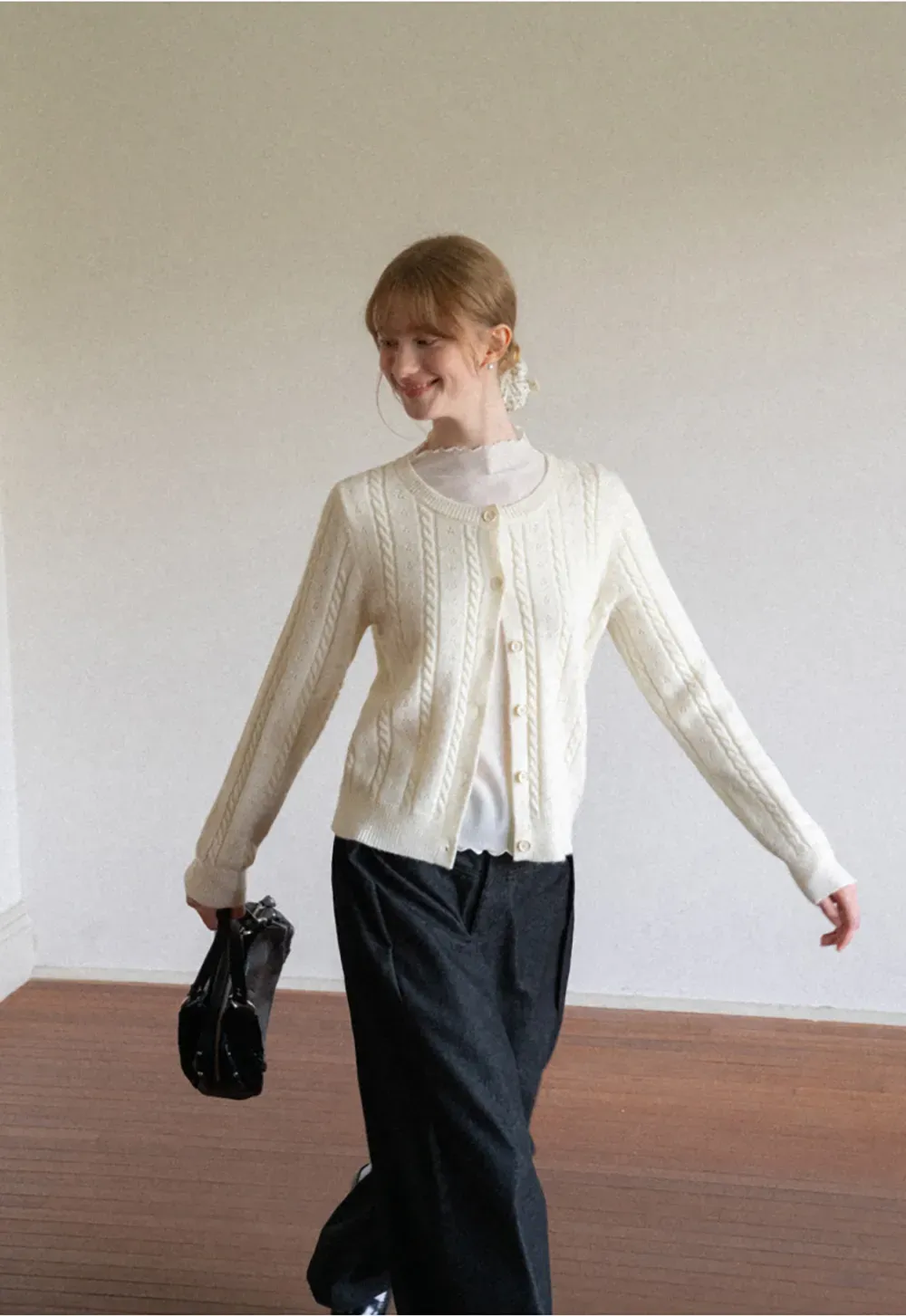 Cable Knit Button Front Cardigan
