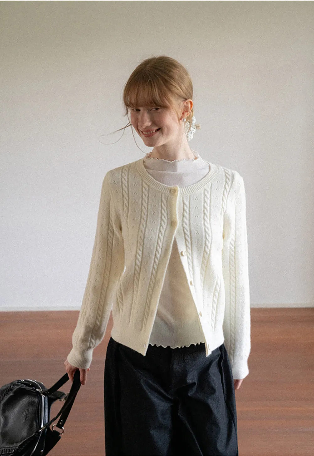 Cable Knit Button Front Cardigan