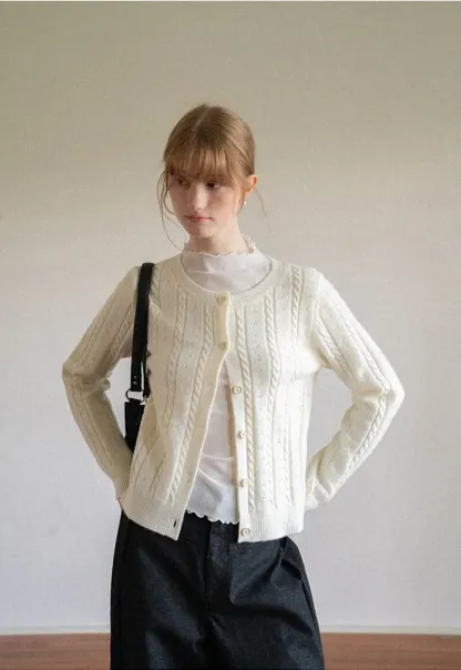Cable Knit Button Front Cardigan
