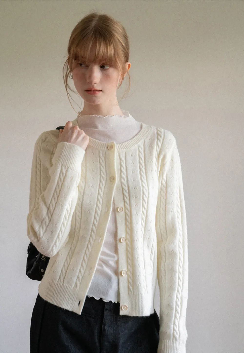 Cable Knit Button Front Cardigan