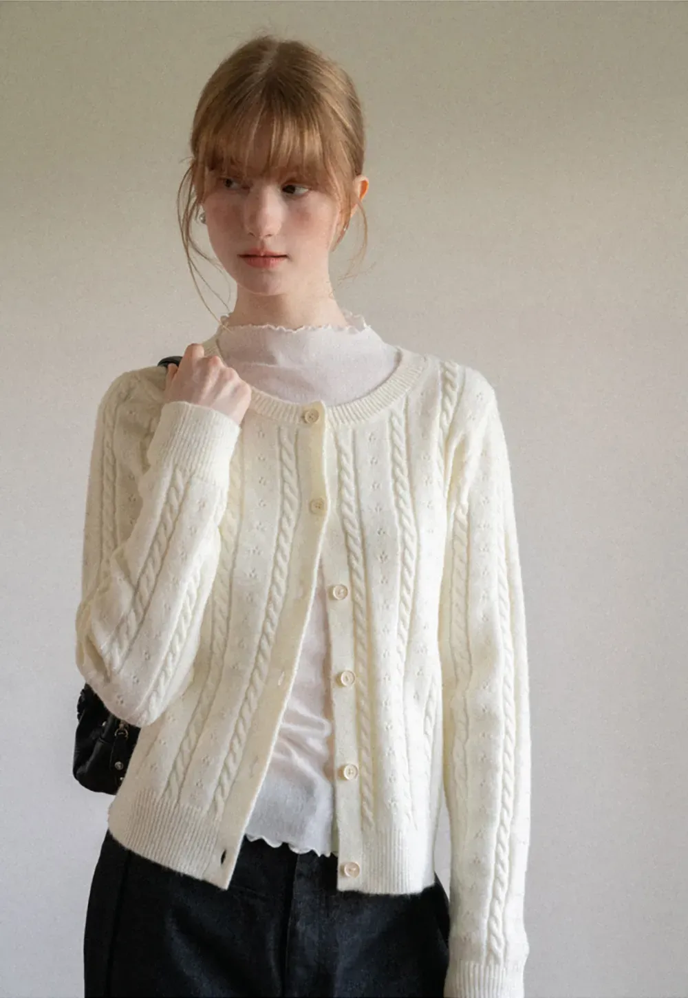 Cable Knit Button Front Cardigan