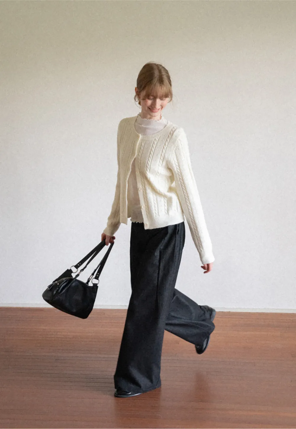 Cable Knit Button Front Cardigan