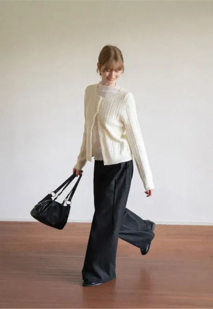 Cable Knit Button Front Cardigan