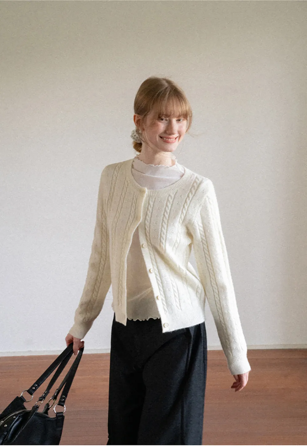 Cable Knit Button Front Cardigan
