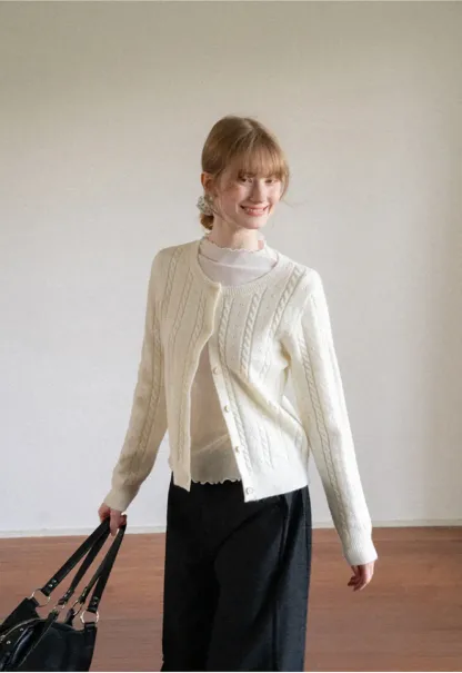 Cable Knit Button Front Cardigan