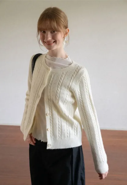 Cable Knit Button Front Cardigan