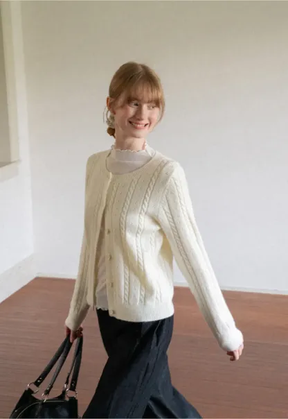 Cable Knit Button Front Cardigan