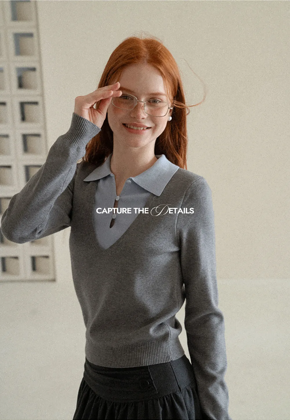 V Neck Layered Collar Wool Knit Sweater