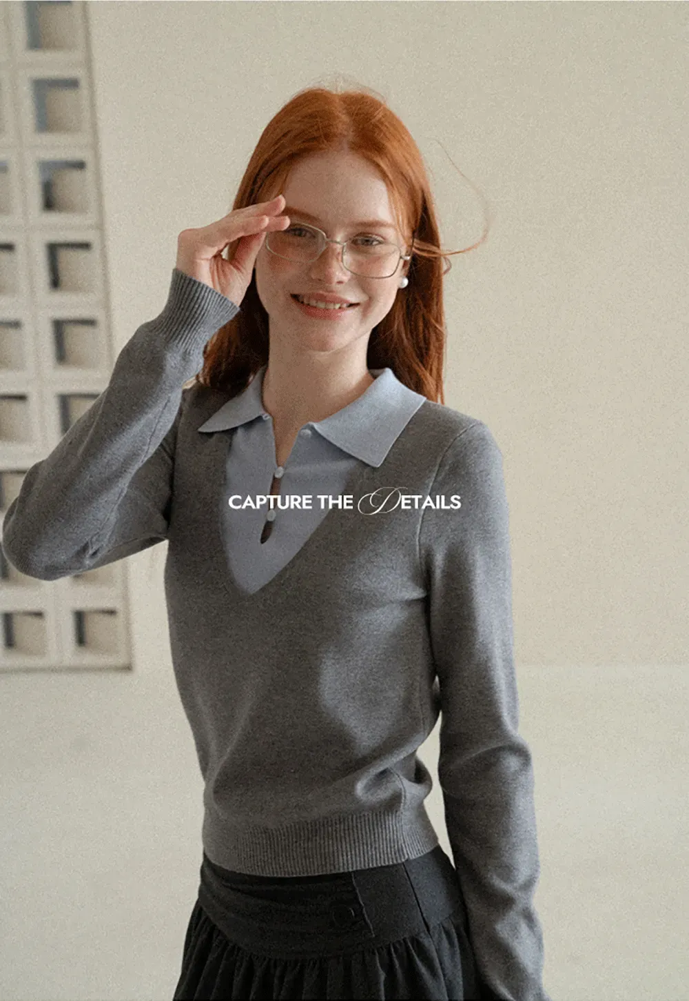 V Neck Layered Collar Wool Knit Sweater