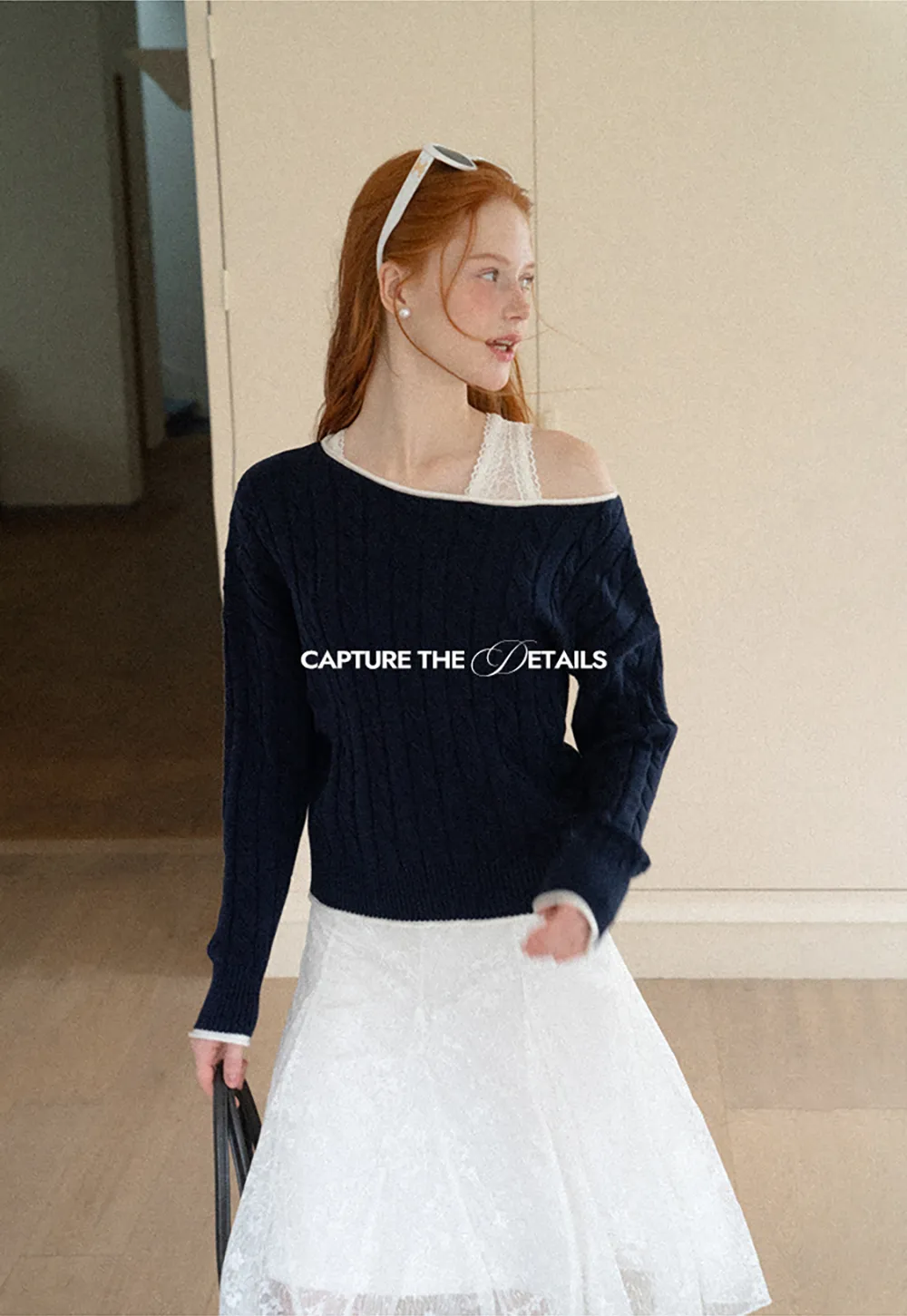 Asymmetrical Neck Cable Knit Sweater