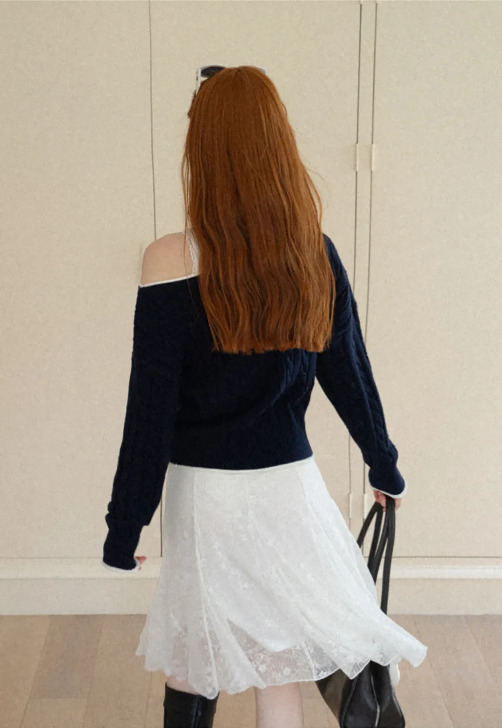 Asymmetrical Neck Cable Knit Sweater