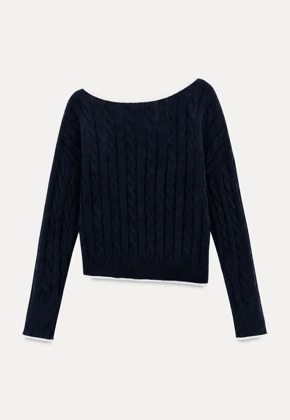 Asymmetrical Neck Cable Knit Sweater