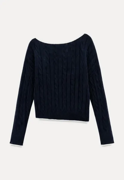 Asymmetrical Neck Cable Knit Sweater