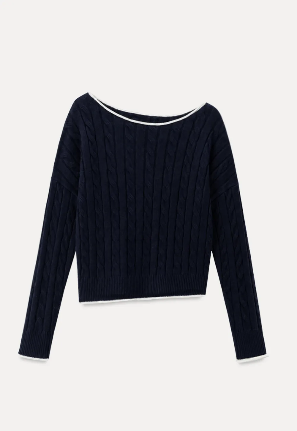 Asymmetrical Neck Cable Knit Sweater