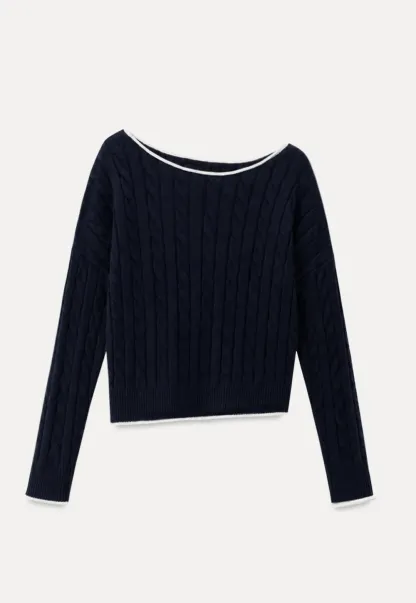 Asymmetrical Neck Cable Knit Sweater