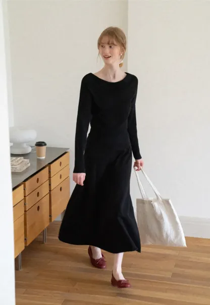Asymmetrical Wrap Knit Sweater and Flowing Skirt