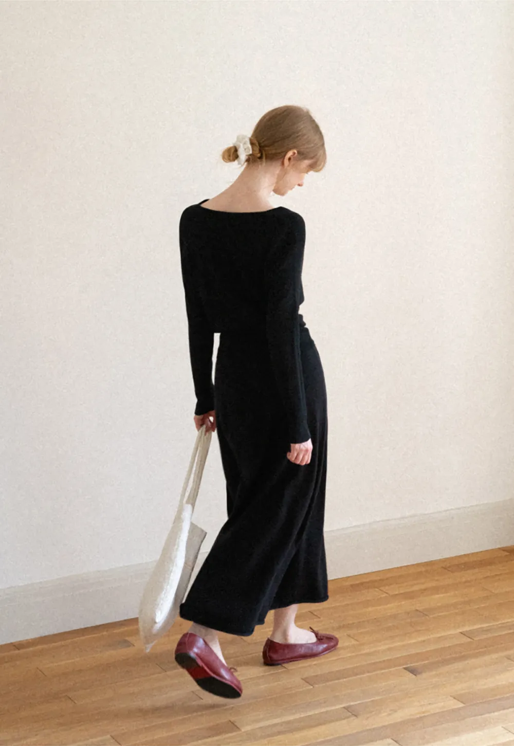 Asymmetrical Wrap Knit Sweater and Flowing Skirt