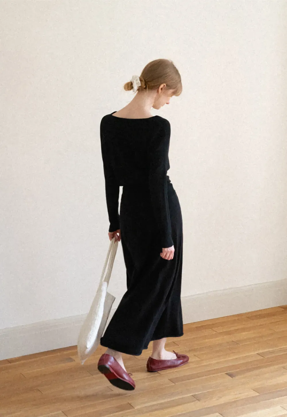Asymmetrical Wrap Knit Sweater and Flowing Skirt