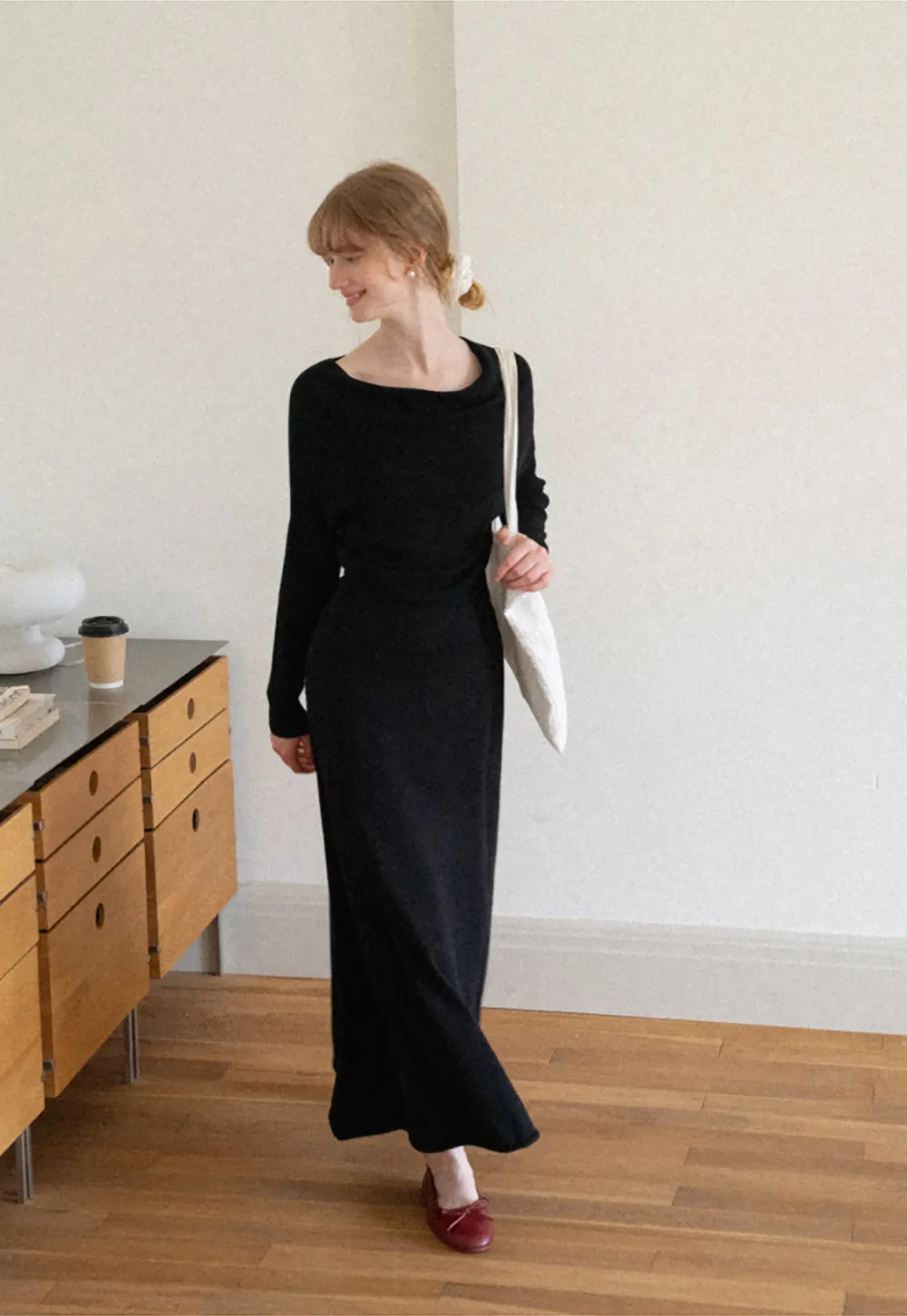 Asymmetrical Wrap Knit Sweater and Flowing Skirt