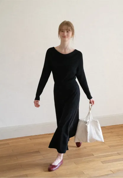 Asymmetrical Wrap Knit Sweater and Flowing Skirt