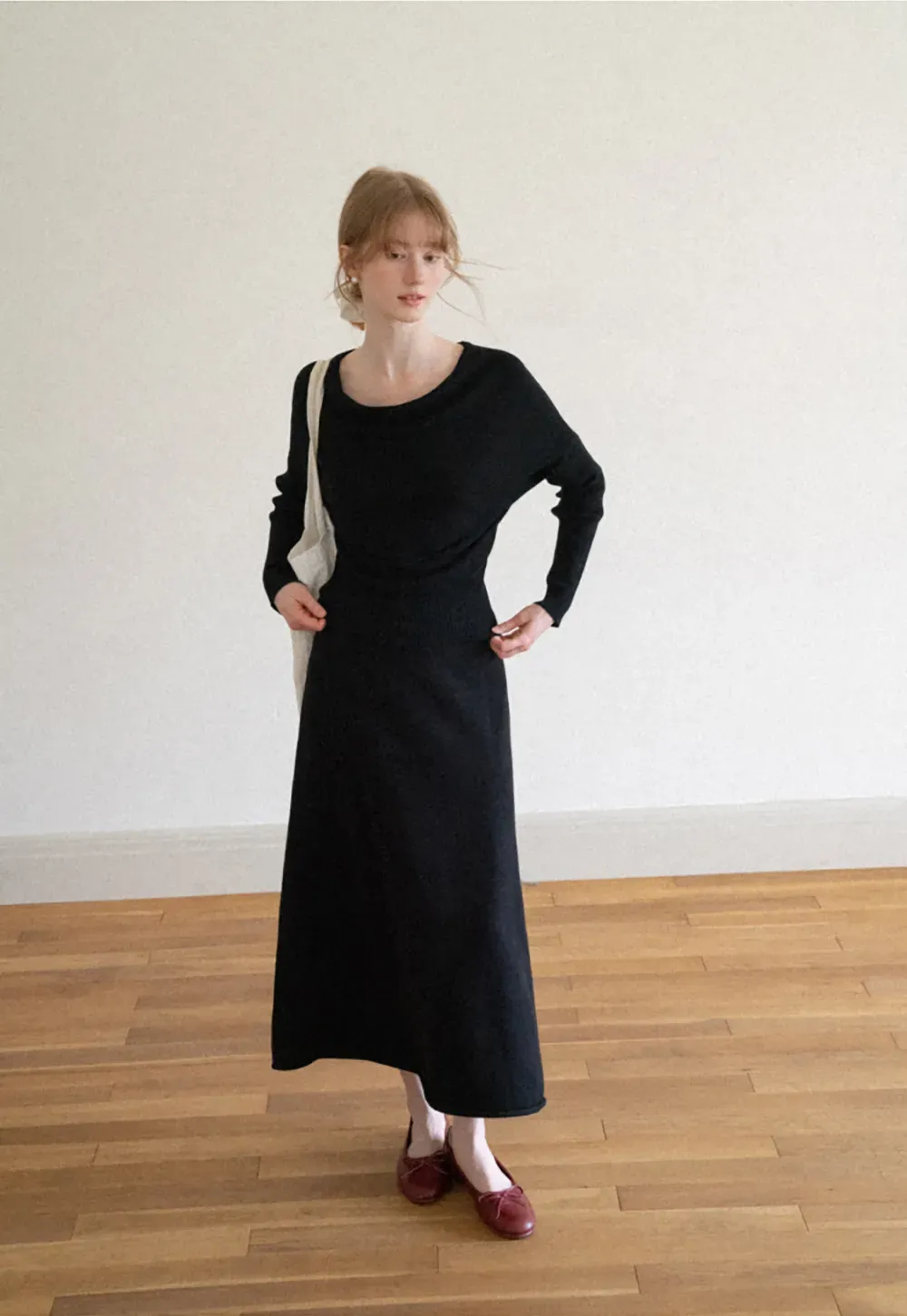 Asymmetrical Wrap Knit Sweater and Flowing Skirt