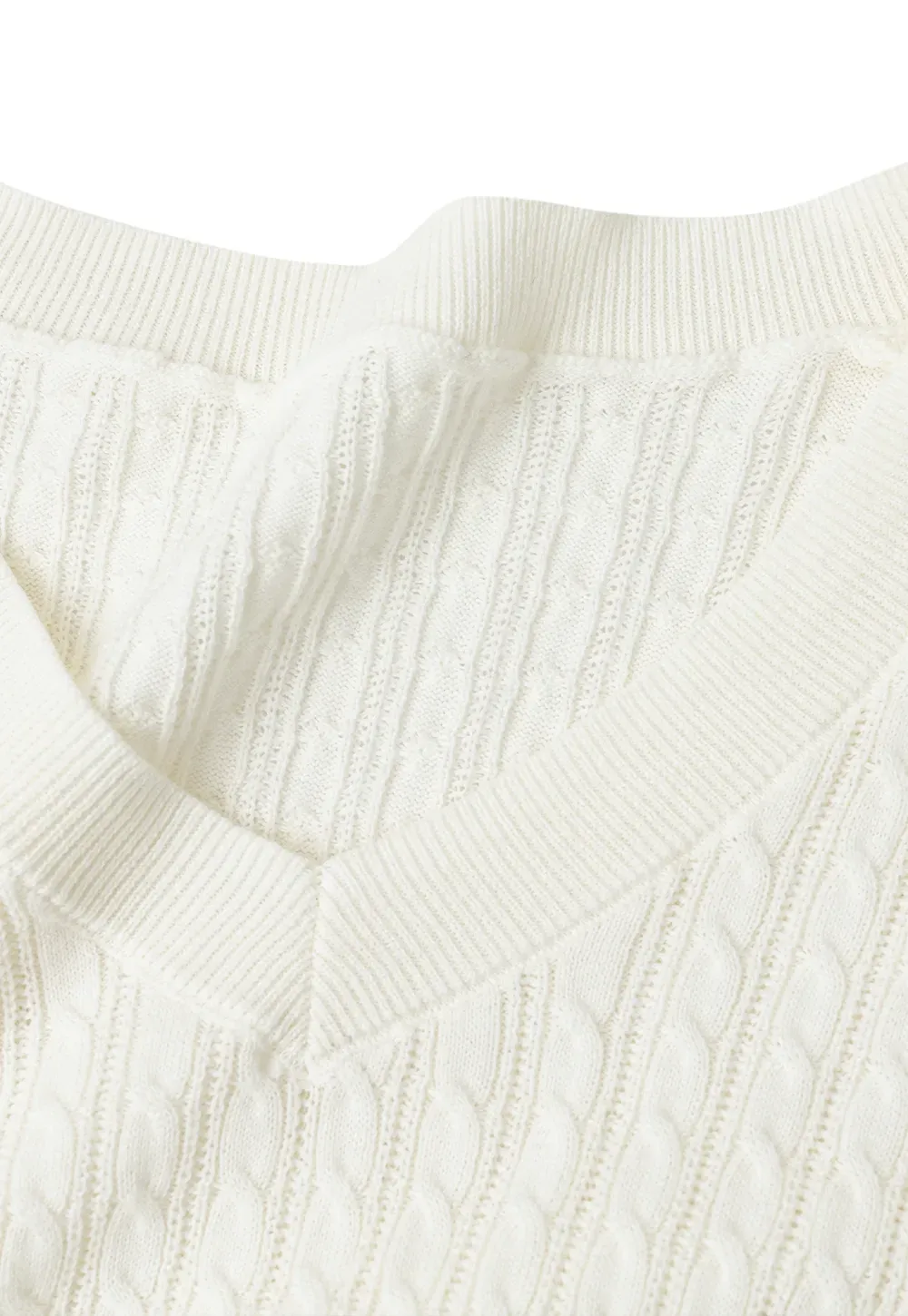 V Neck Cable Knit Long Sleeve Sweater