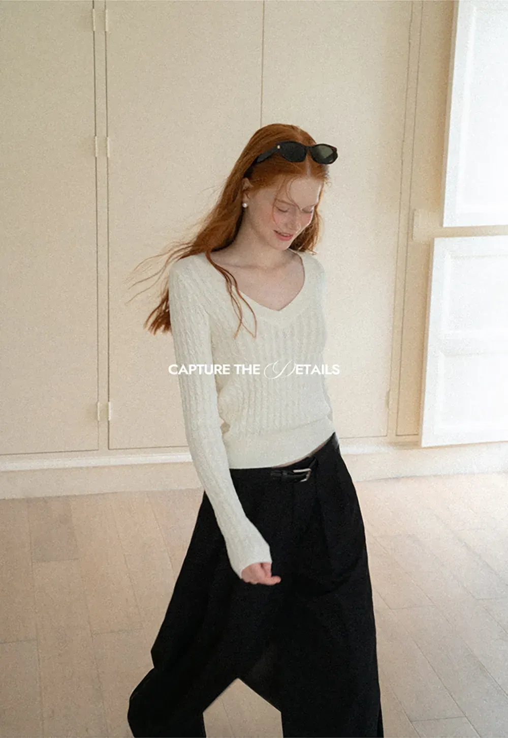 V Neck Cable Knit Long Sleeve Sweater