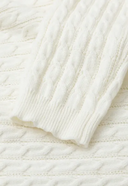 V Neck Cable Knit Long Sleeve Sweater