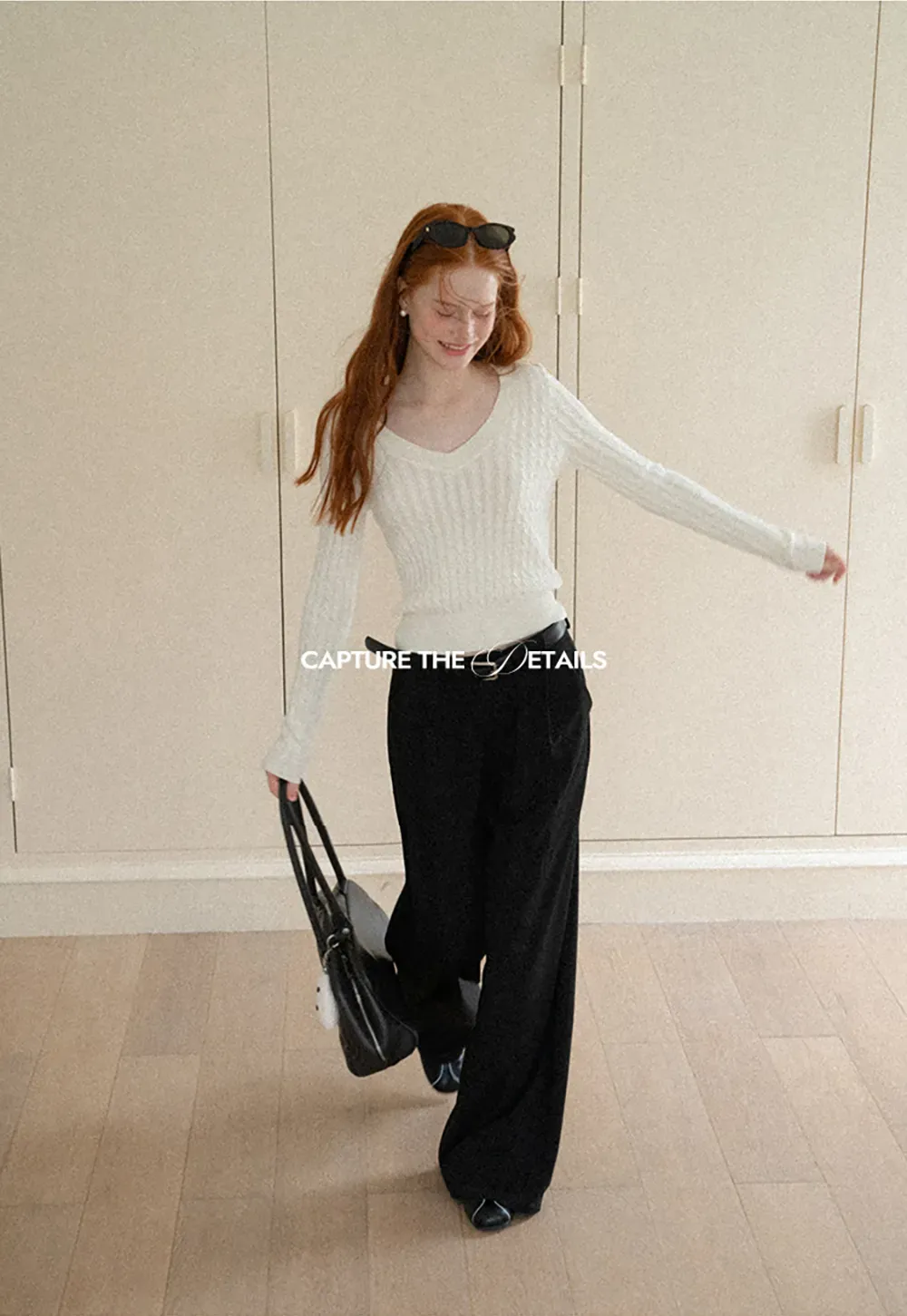 V Neck Cable Knit Long Sleeve Sweater