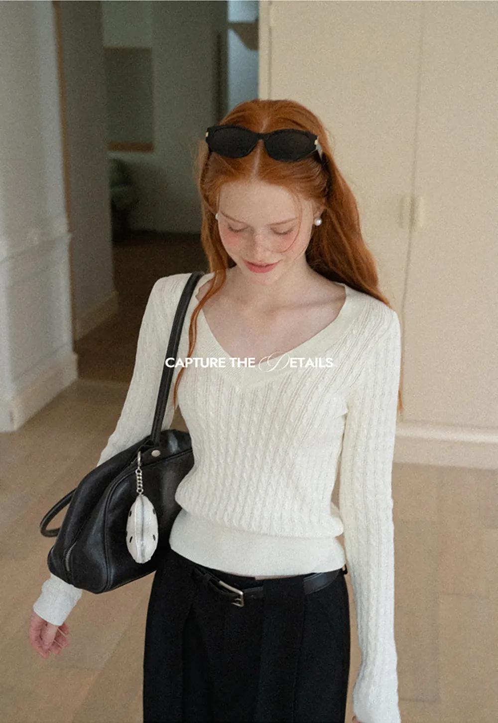 V Neck Cable Knit Long Sleeve Sweater