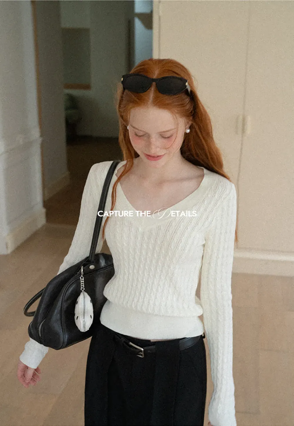 V Neck Cable Knit Long Sleeve Sweater