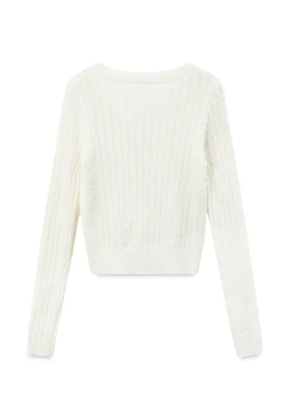 V Neck Cable Knit Long Sleeve Sweater
