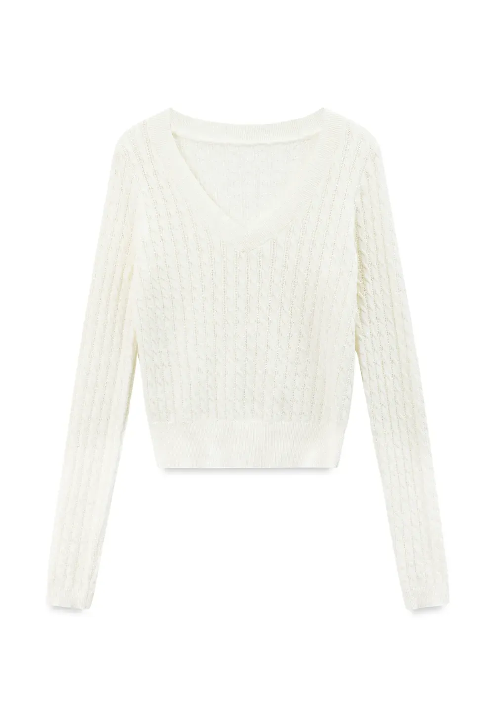 V Neck Cable Knit Long Sleeve Sweater