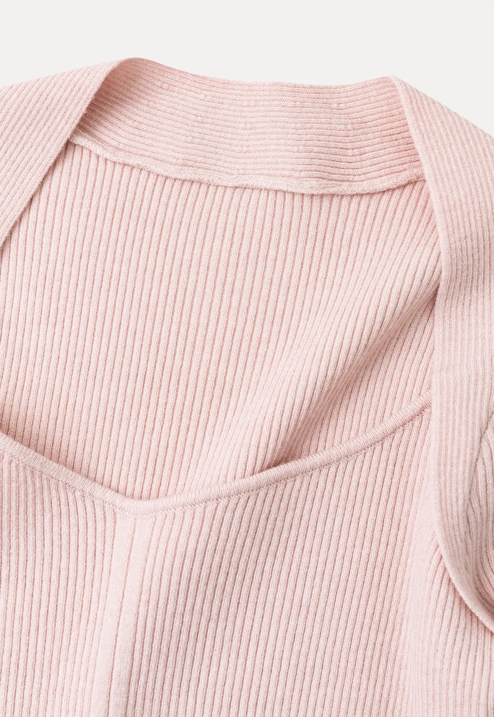 Ribbed Knit Square Neck Long Sleeve Top