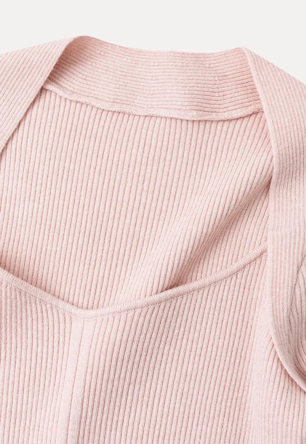 Ribbed Knit Square Neck Long Sleeve Top