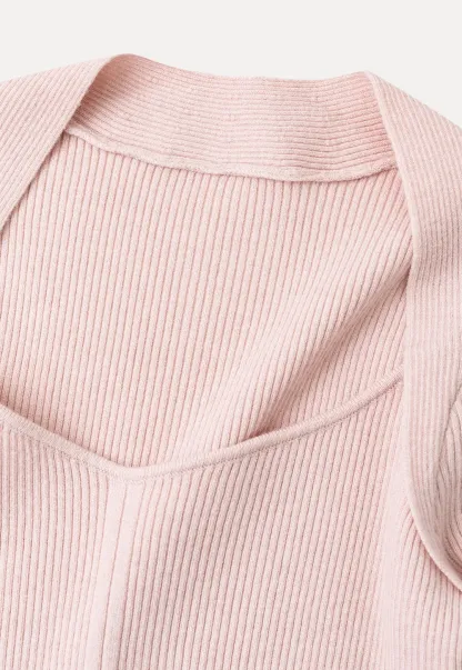 Ribbed Knit Square Neck Long Sleeve Top