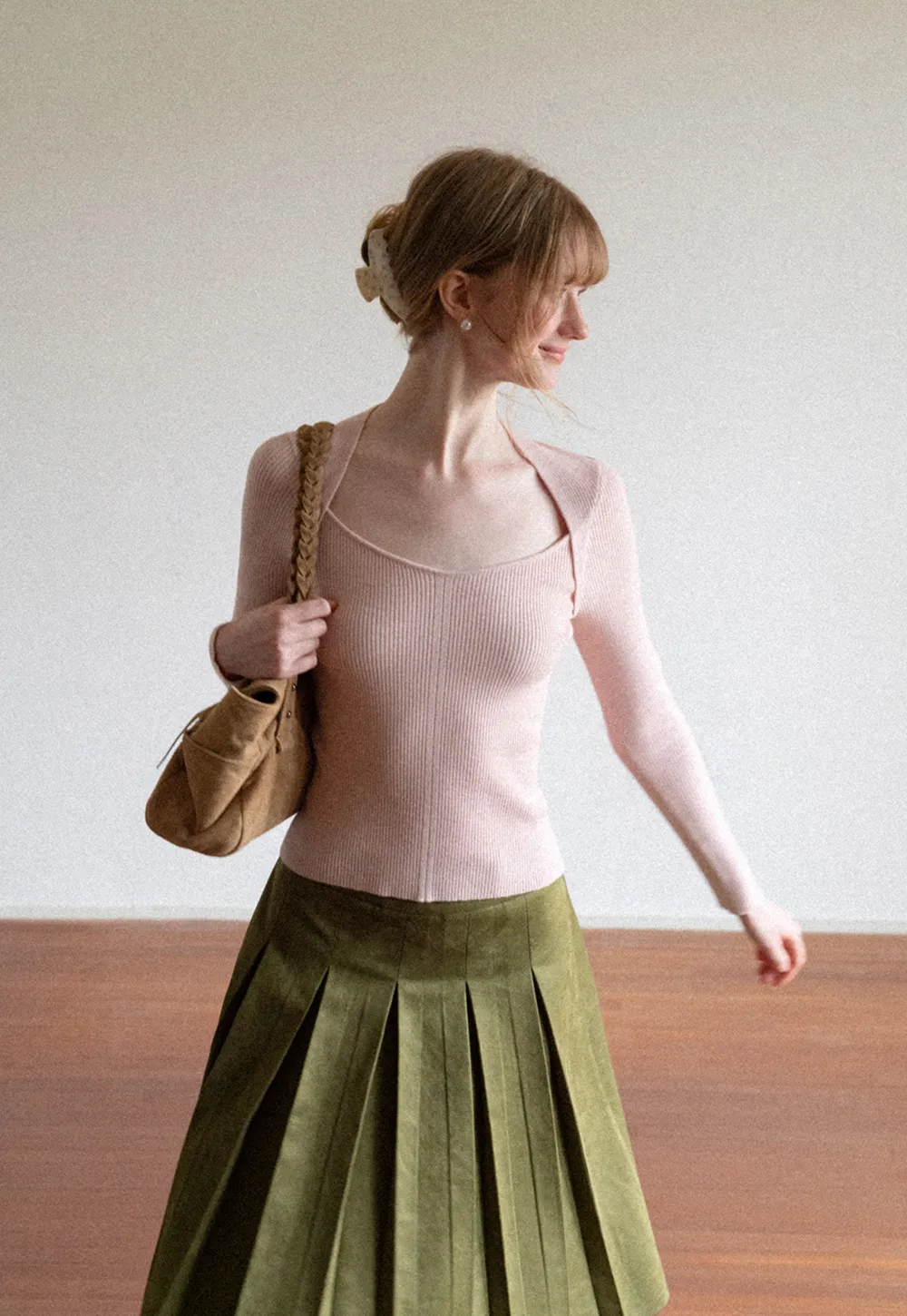 Ribbed Knit Square Neck Long Sleeve Top