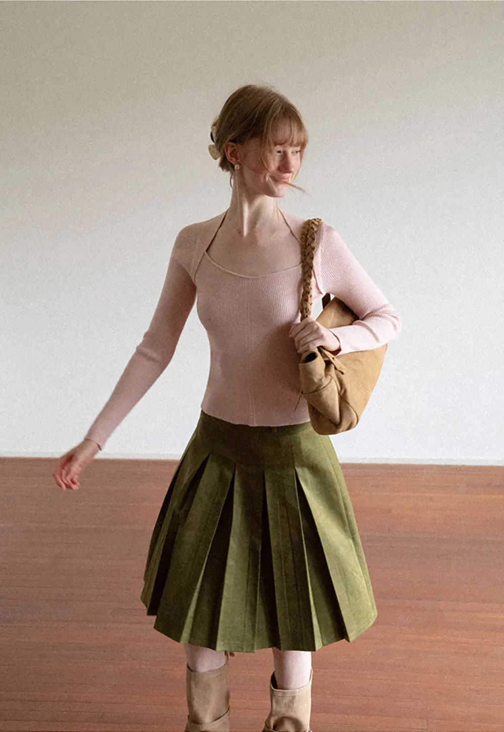 Ribbed Knit Square Neck Long Sleeve Top