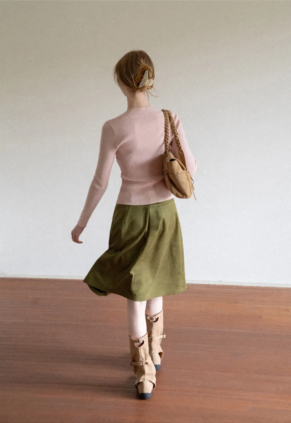 Ribbed Knit Square Neck Long Sleeve Top