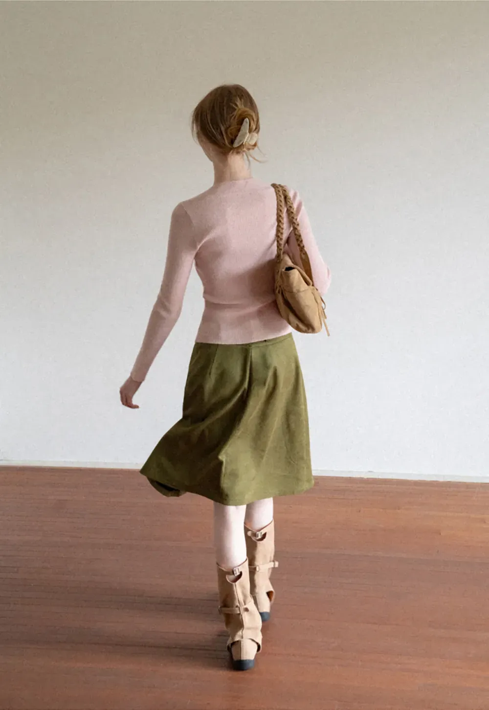 Ribbed Knit Square Neck Long Sleeve Top