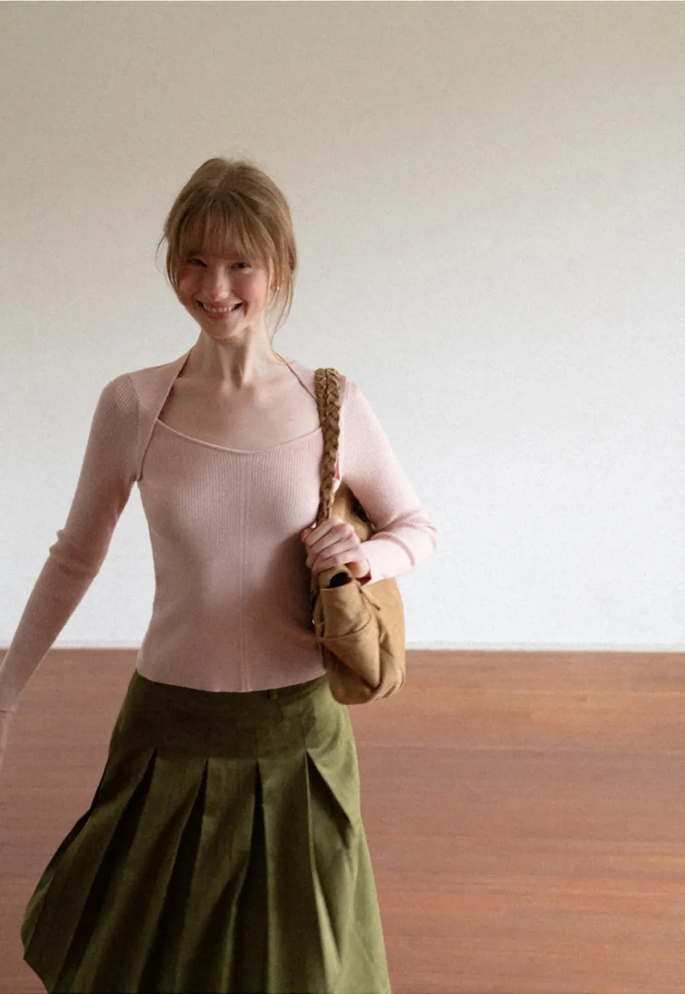 Ribbed Knit Square Neck Long Sleeve Top